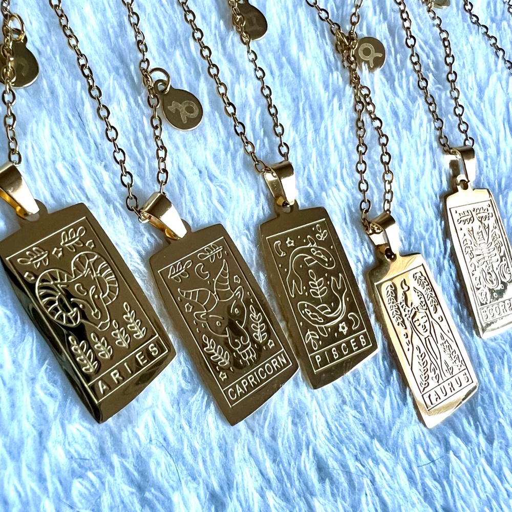 GOLD Stainless Steel ZODIAC ASTROLOGY Necklace Pendant Scorpio Leo Aries Virgo - Picture 12 of 15